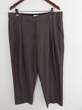 A.L.C. Franklin Plaid Pleated Wool Blend Tapered Trouser Pants Brown Size 14